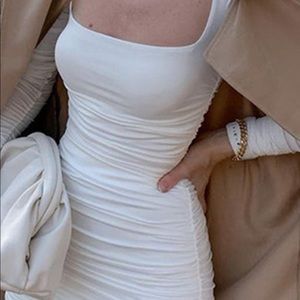 Prints charming white ruched dress